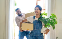 Indian young couple move the box into the home at new home relocation moving to new home 2364224757